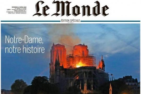 Veja capas de jornais com incêndio da catedral de Notre-Dame