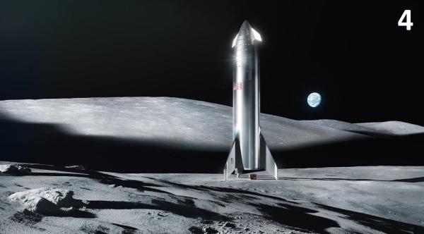 SpaceX’s Elon Musk shows off a shiny Starship in landscapes of moon and Mars