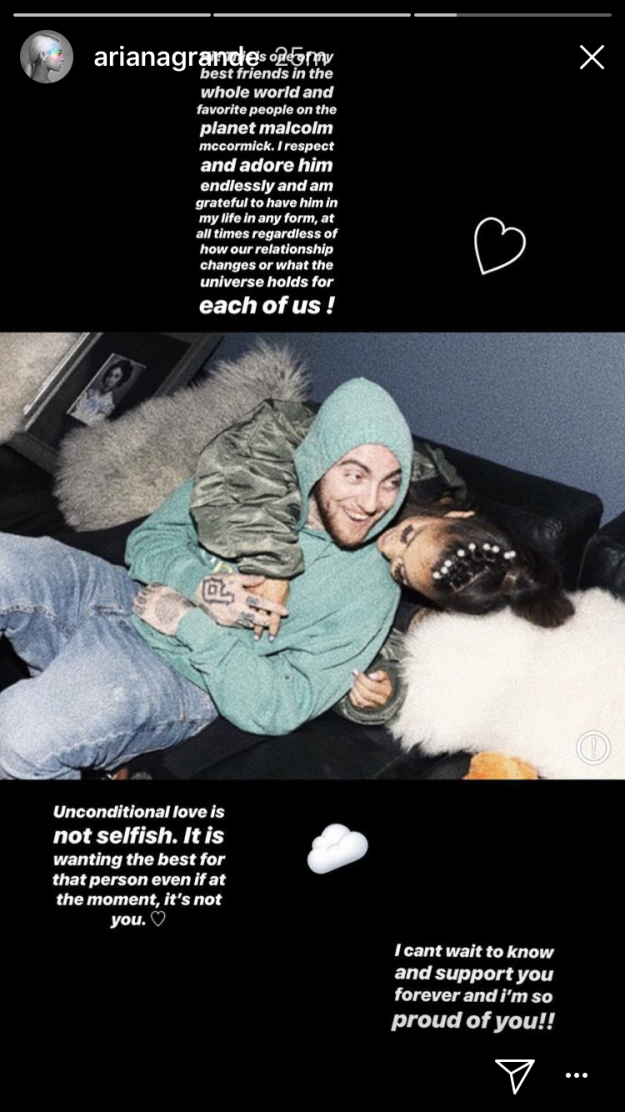 The "No Tears Left To Cry" singer confirmed their split on her Instagram story, writing, "Hi! This is one of my best friends in the whole world and favorite people on the planet, Malcolm McCormick."