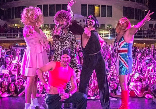 Seriously, this is not a drill. Here is a photo of the Backstreet Boys dressed as the Spice Girls on their cruise ship. Nothing more, nothing less.
