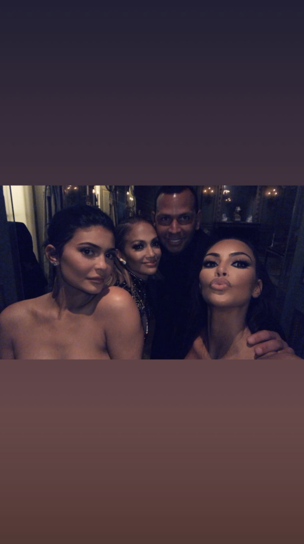 Kim Kardashians's selfie with Kylie Jenner, Jennifer Lopez, and Alex Rodriguez: