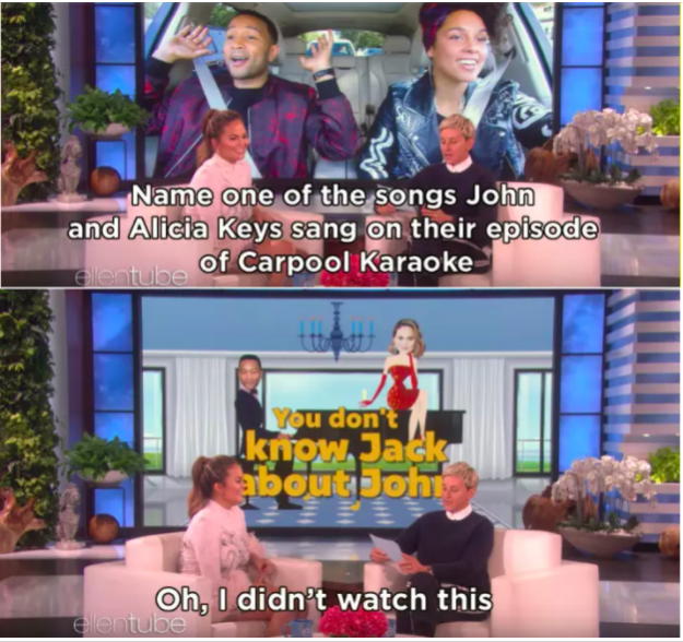 You may remember, a couple of months ago Chrissy Teigen appeared on The Ellen Show where her knowledge about husband John Legend's career was put to the test.