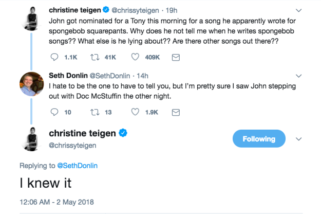 But then one fan joked that John's next musical collaboration would be with Doc McStuffins, and Chrissy was down for it.