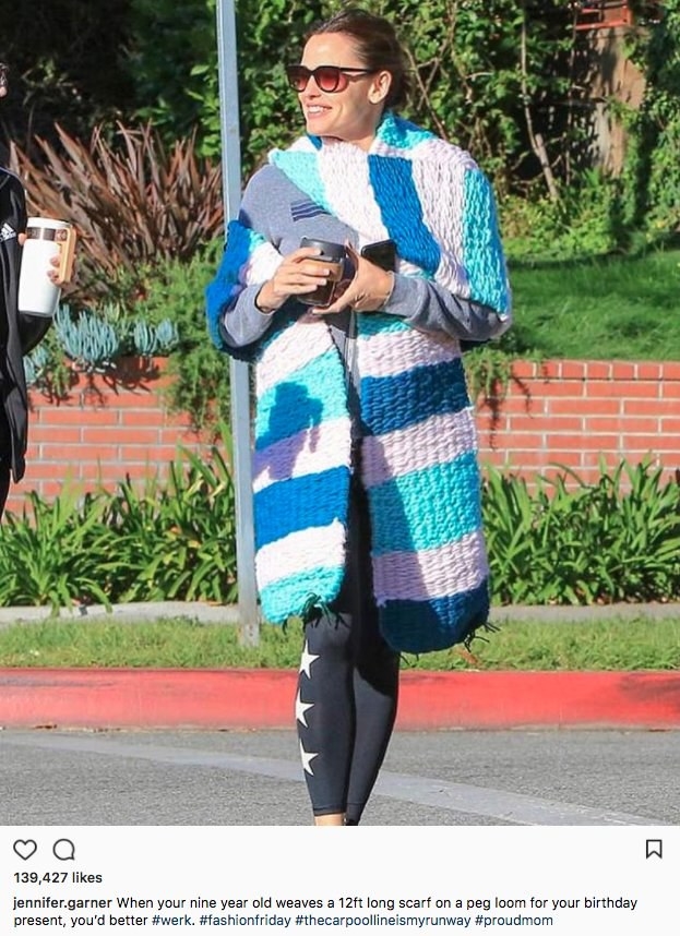 So yeah, I would say that Sam is my favorite of the Affleck/Garner children. But actually, tied for first is Seraphina, who knitted her mom this giant scarf that I am obsessed with!