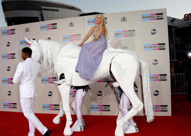 Lady Gaga showed up to the AMAs on a human mechanical horse. 2013 was weird.