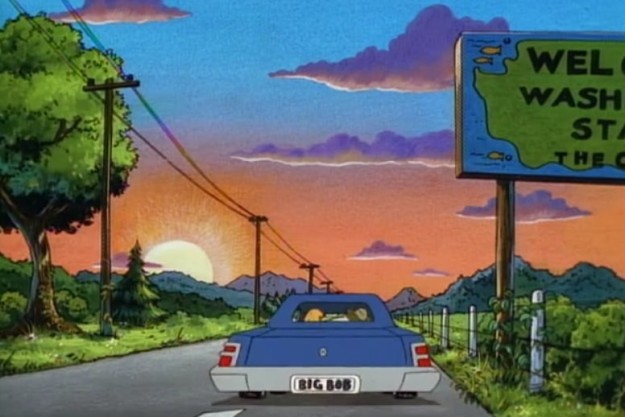 In 1998, in the episode "Road Trip," Helga and her mom took a road trip to South Dakota. On their way home there was a billboard to the right that literally says "Welcome To Washington State."