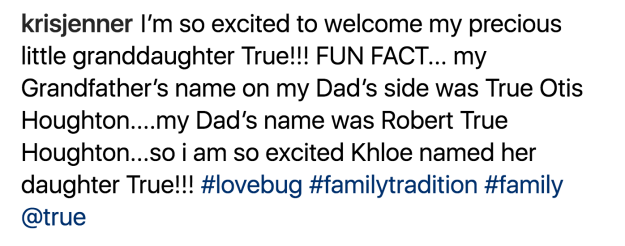 And she revealed how "excited" she'd been to hear that Khloé was to continue tradition.