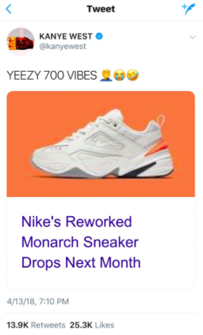 So, he tweeted this now-deleted tweet, insinuating that Nike copied his YEEZY 700 shoe.