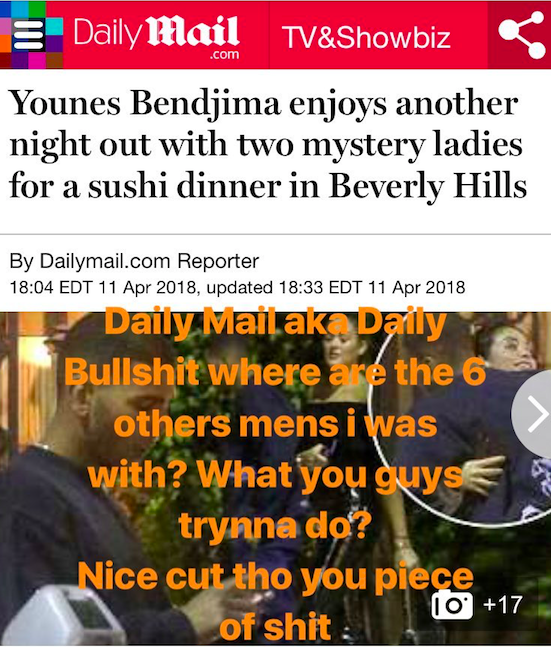 And Younes was not here for the headline. He took to Instagram, sharing a screengrab to shut the report down, labelling it "bullshit."
