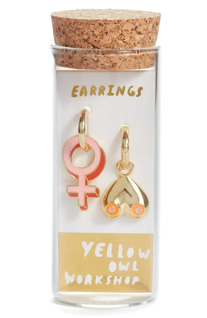 Something-Cute-Yellow-Owl-Workshop-Women-Lib-Mismatched-Drop-Hoop-Earrings.webp