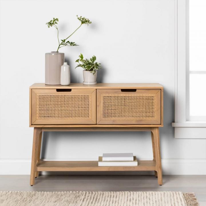 Small-Space-TV-Stand-Hearth-Hand-with-Magnolia-Wood-Cane-Console-Table-with-Pull-Down-Drawers.webp