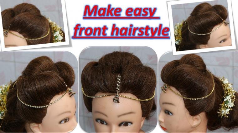 DIY easy front hairstyle with mang tikka and hair accessories step by step tutorial