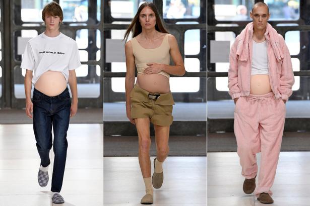 Male models flaunt ‘pregnant’ bellies on the runway