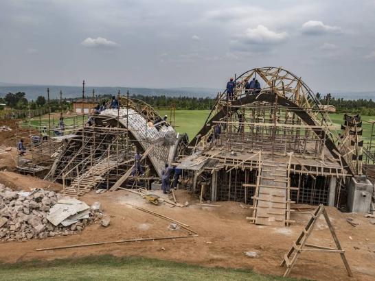 Cricket Stadium in Rwanda by Light Earth Designs is built with super-thin timbrel vaults