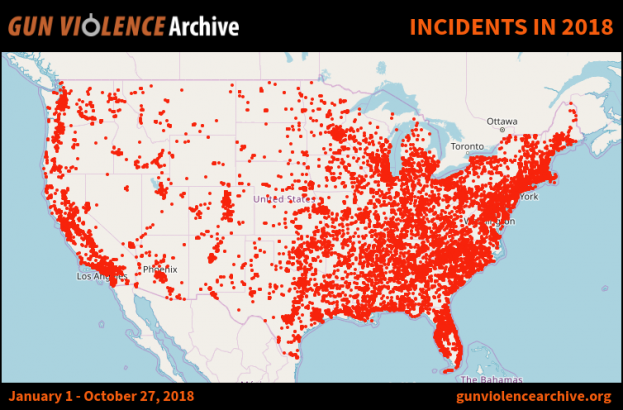 In One Chart: There have been 47,220 gun incidents in the U.S. in 2018 — and here they all are on one map