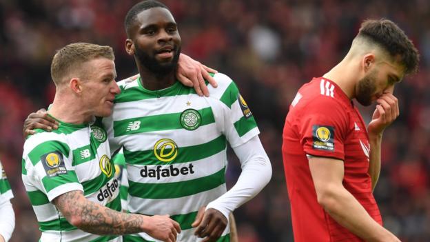 Aberdeen 0-3 Celtic: Holders rout nine-man Dons to keep treble treble bid on track