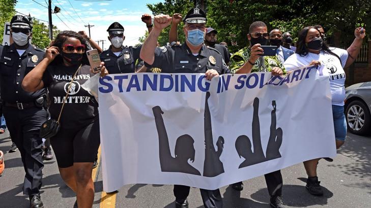 New Jersey police officers help lead peaceful march for George Floyd in nation’s latest act of solidarity