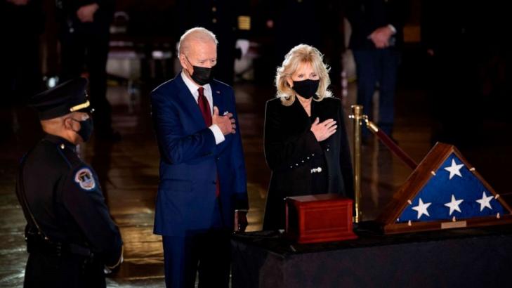 Biden pays respects as fallen Capitol Police officer Brian Sicknick lies in honor