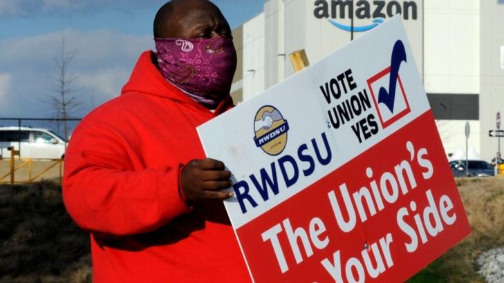 'Treating us like robots': Amazon workers seek union