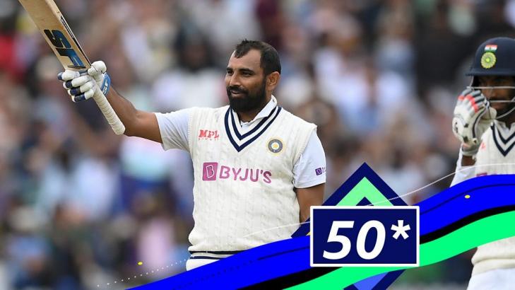 England v India: Mohammed Shami hits Moeen Ali for a four and a six to bring up half-century