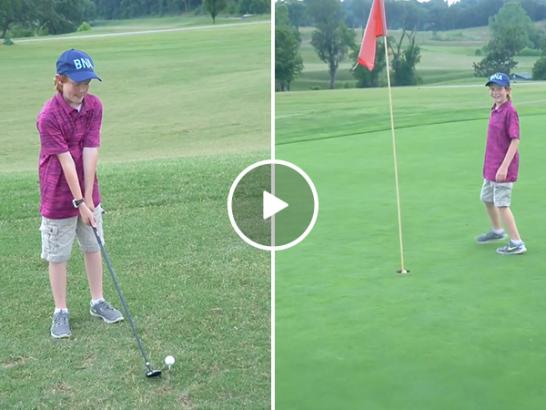 Kids hits a hole in one on his first try, and here I am like a schmuck (Video)