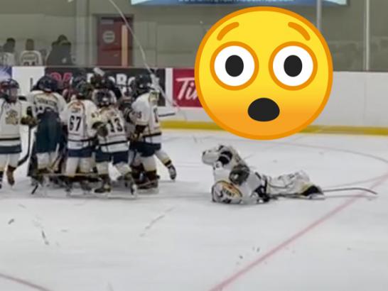 Goalie saves embarrassment with epic reaction (Video)