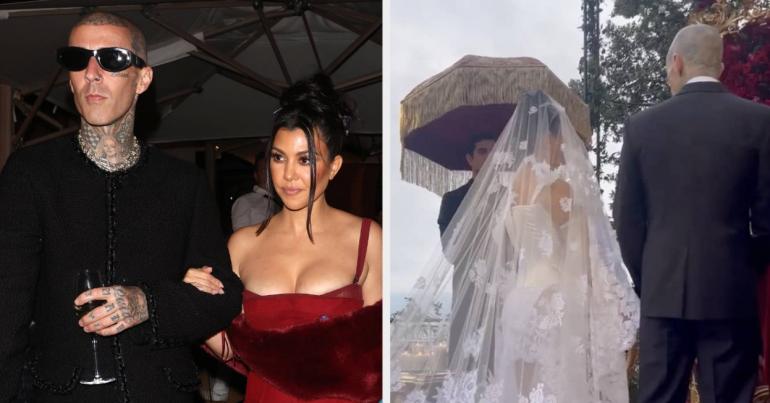 Kourtney Kardashian And Travis Barker Got Married In Italy, And Her Dress Is Very Dramatic