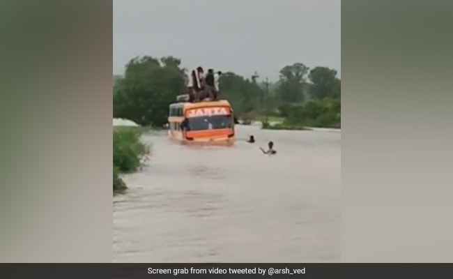 Cops Rescue 35 After Bus Gets Stuck On Flooded Bridge In Maharashtra