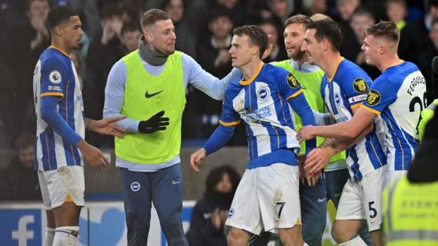Brighton & Hove Albion 3-0 Liverpool: Seagulls leapfrog Reds after dominant win