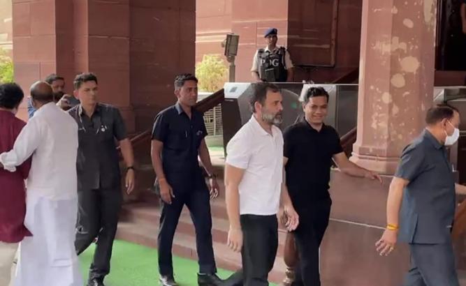 Rahul Gandhi Visits Congress Office In Parliament House Complex