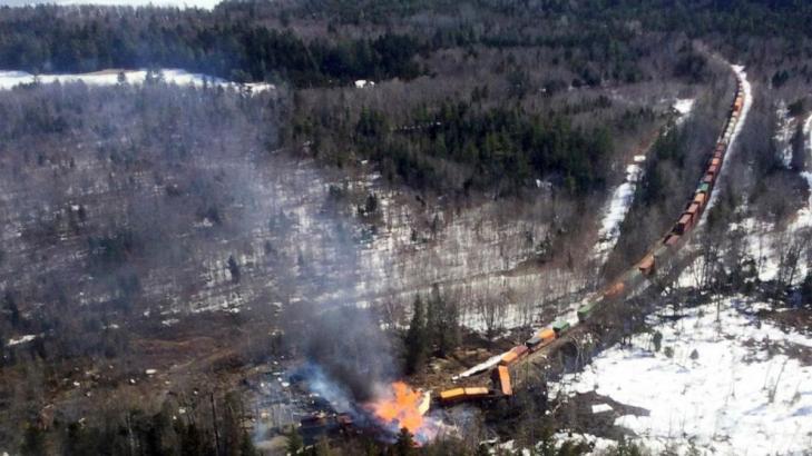 Cleanup begins after freight train derailment, fire in Maine