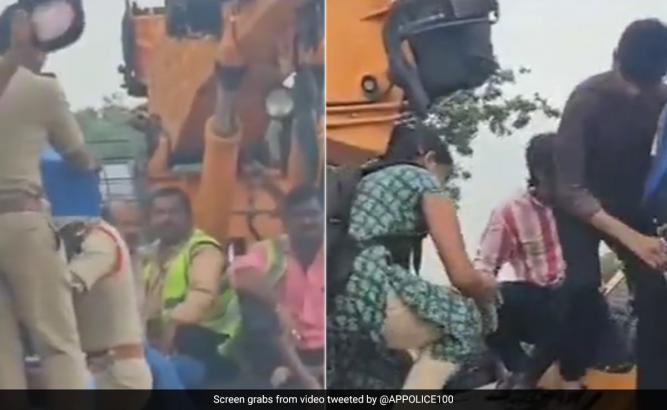 Andhra Cops Arrange A Crane To Help Students Reach Exam Centre Amid Floods