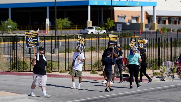 Teamsters add their heft to dozens of Amazon delivery drivers picketing around the country