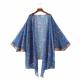 Mulheres Chiffon Vintage Kimono folhas florais Cardigan impressão soltas Casacos Beachwear Bikini Cover Up Azul