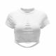 Sexy Women rasgado Buracos Top Curto oco Out T-shirt manga curta Cropped Top shirt preto / branco / rosa