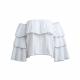 New Moda feminina listrada Blusa Alças Ruffled manga comprida Verão solto Tops T-shirt branco