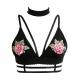 Sexy Mulheres Strappy Bralette Floral Bordado Choker Plunge V Bra Strap Lingerie Underwear Crop Top Preto