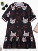 Ruffles Cat Print Mini Dress