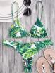 Braided Straps Leaf Print Thong Bikini