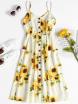 Button Sunflower Print Midi Dress