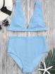 Textured Plunge High Waisted Bikini Set