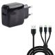 Quick Charge 3.0 USB Wall Charger EU Plug + 3 in 1 Type-C + 8 Pin + Micro USB Data Charging Cable