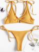 Ribbed Tie Shoulder String Bikini Set