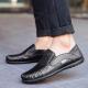Plus Size Men's Slip-On Leather Loafers Comfy Driving Shoes-Black