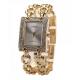 Women Gold Chain Wrist Watch With Stones - Square Face