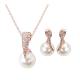 Jewelry Set Rose Gold Crystal Faux Pearl Necklace Earrings