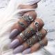 11pcs/Set Women Bohemian Vintage Silver Stack Rings Above Knuckle Blue Rings Set