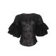 Double Sleeve Fitted Lace Blouse - Black