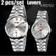 Couple's Wrist Watch Set (2pcs) Luxury Brand Lovers Watch Men Watch And Women Quartz Watch Calendar Waterproof Wristwatch Valentine Gift Girlfriend Gift