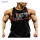 Men's Vest Soft Sweat Absorbent Breathable LIFT Printing Cotton Fitness -Black